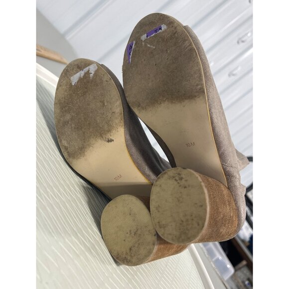 Jeffrey Campbell Oath Peep Toe Bootie Women 10 Stacked Heels Tan Bohemian Modern - Picture 7 of 10